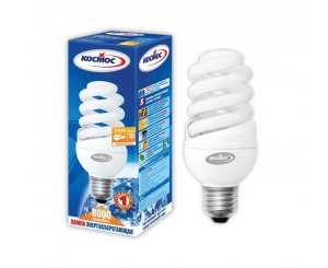 Лампа энергосберегающая КОСМОС SPC 25W220v E2727 Т3 (спираль) теплый,