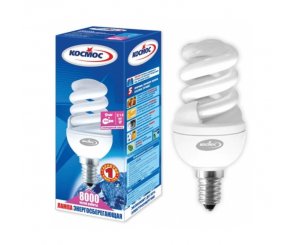 Лампа энергосберегающая КОСМОС SPC 9W220v E1442 Т2 (спираль) холодный,